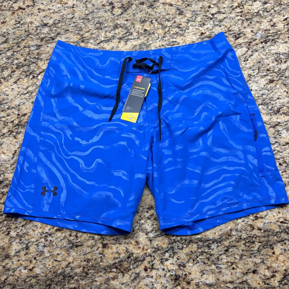 NEW Under Armour H-Storm Blue Wave Board Shorts Mens 38 Swim Trunks UPF 40 ws